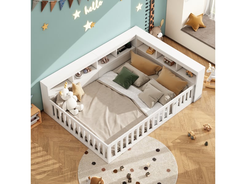  Lit banquette 140*200cm, blanc, sans matelas, sommier inclus, coffre latéral, prise et usb, pour chambre  - Conforama E