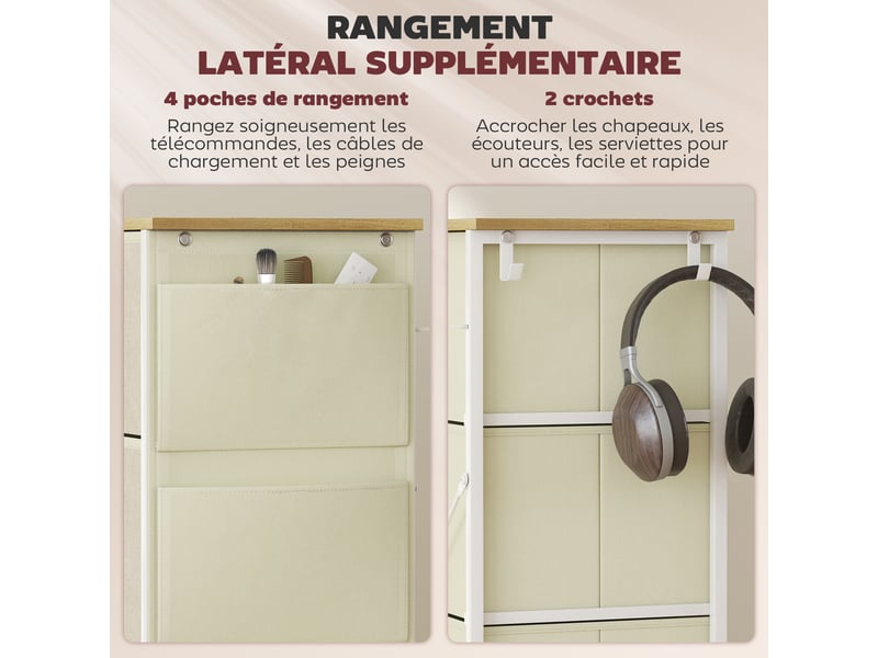  Commode 8 tiroirs en tissu et acier 4 poches 2 crochets beige 86 x 30 x 94,5 cm  - Conforama E