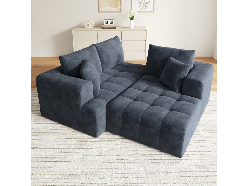  Tcqpz canapé d'angle modulaire 244,5x136x79 cm en chenille bleue, structure sans cadre  - Conforama D