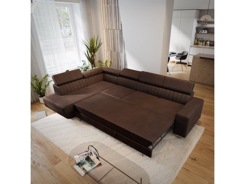  Canapé d'angle hestion, velours marron  - Conforama D