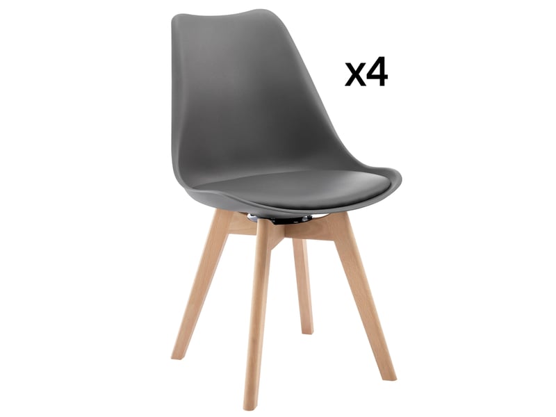  Lot de 4 chaises de salle à manger 48x40,5x83 cm pivotantes 360°, en bois et polyuréthane (pu) gris  - Conforama A
