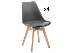 Lot de 4 chaises de salle à manger 48x40,5x83 cm pivotantes 360°, en bois et polyuréthane (pu) gris