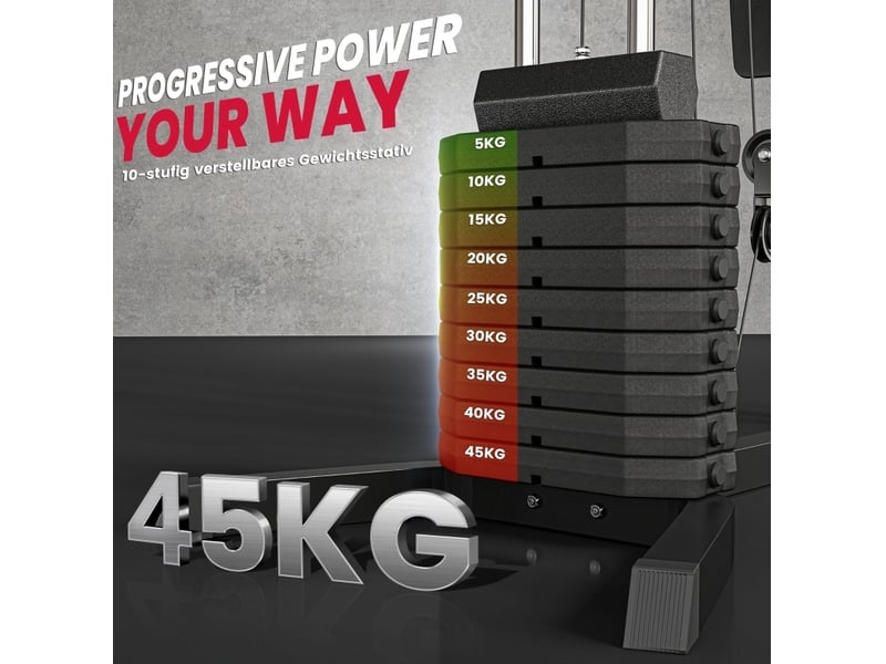  Poste de force avec bloc de poids de 45 kg 180 x 108 x 200cm acier noir  - Conforama E