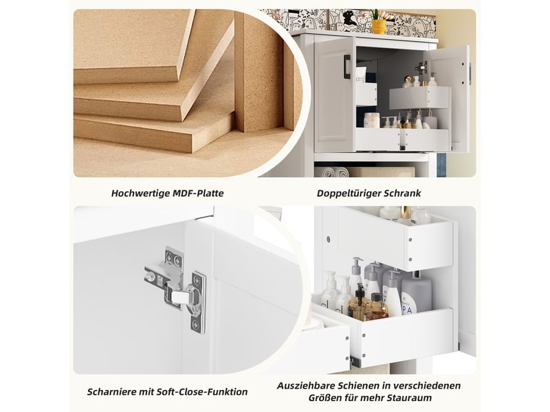  Meuble vasque blanc laqué mdf et céramique 76,5×47×83 cm, 2 portes à fermeture amortie, rangements et niche ouverte  - Conforama C