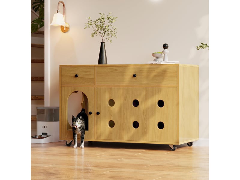 Meuble buffet 100x45x66 cm avec espace de rangement, 2 tiroirs, 2 portes, MDF, couleur bois - Conforama E
