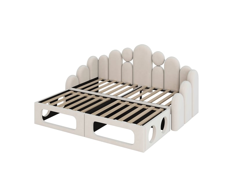 Lit canapé 2-en-1 velours beige 180x200 cm avec couchage intégré pour animal - Conforama D