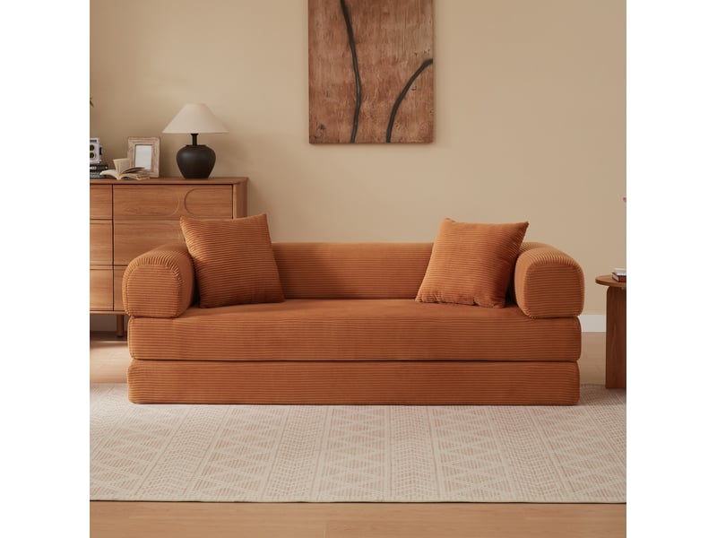  Canapé convertible 195x89x59 cm modulaire 3 places, conception tatami au ras du sol, velours, terracotta  - Conforama D