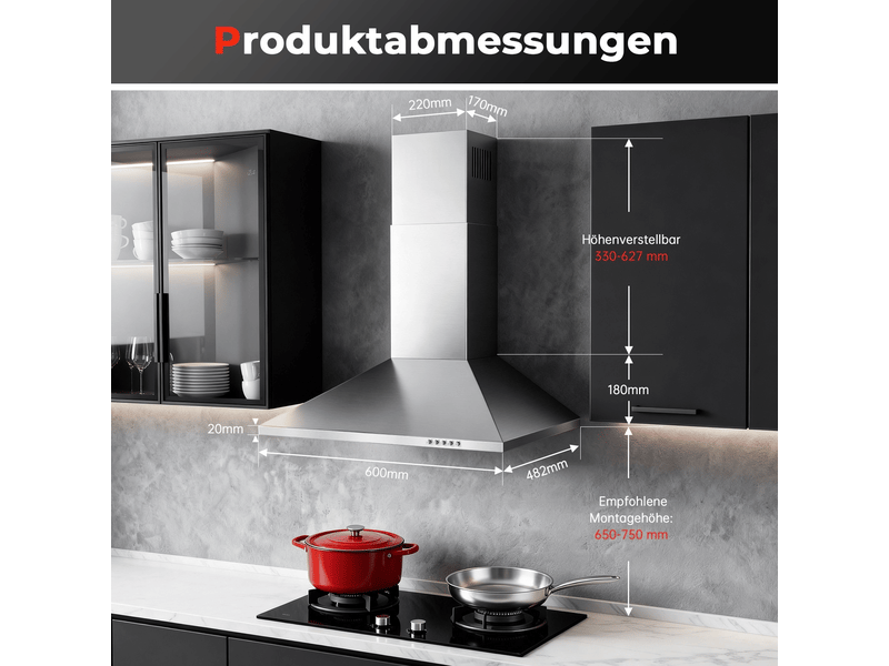 Hotte aspirante murale 60 cm en acier inoxydable, 400 m³h, évacuation ou recyclage, filtres à graisse et éclairage led - Conforama C