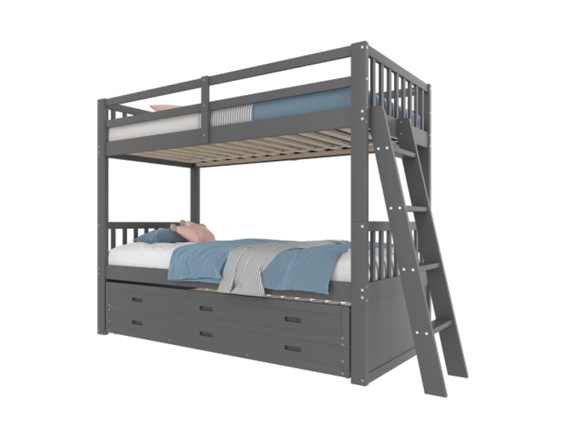 Lit superpose avec rangement 90×200 cm lit maison pour garçons et filles, cadre en pin et mdf avec échelle,gris - Conforama D