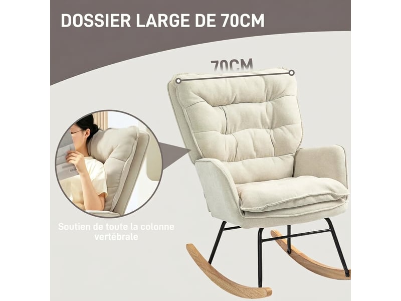  Fauteuil à bascule beige en tissu chenille avec dossier ergonomique, fauteuil d'allaitement confortable 120 kg max  - Conforama W
