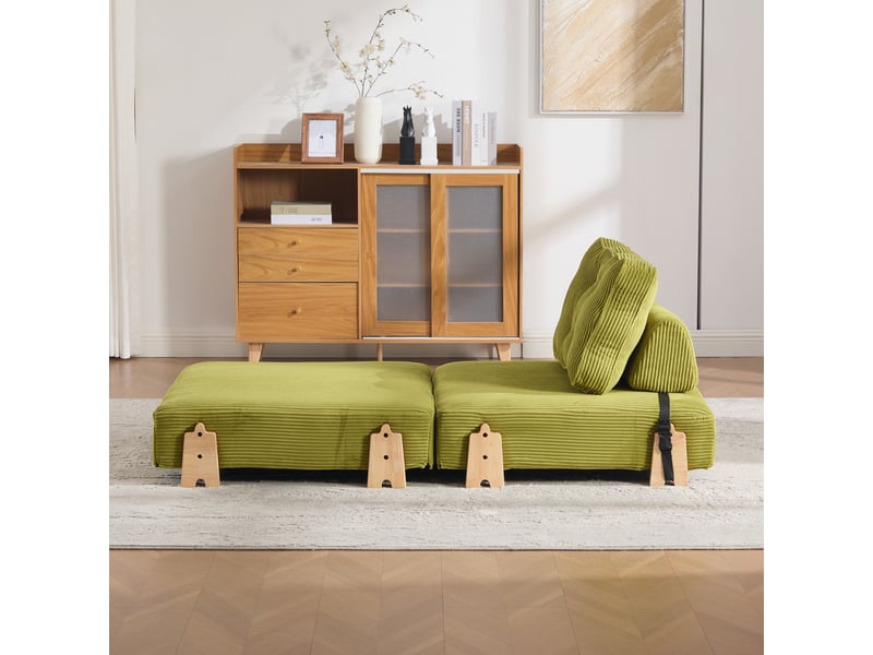 Fauteuil convertible 1 place - 90x86x84cm - chauffeuse pliable en lit d'appoint tissu velours côtelé et bois - vert  - Conforama D