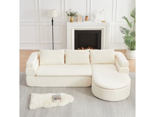 Canapé d'angle compressé droit fixe WISHDOR 3 places Tissu beige crème