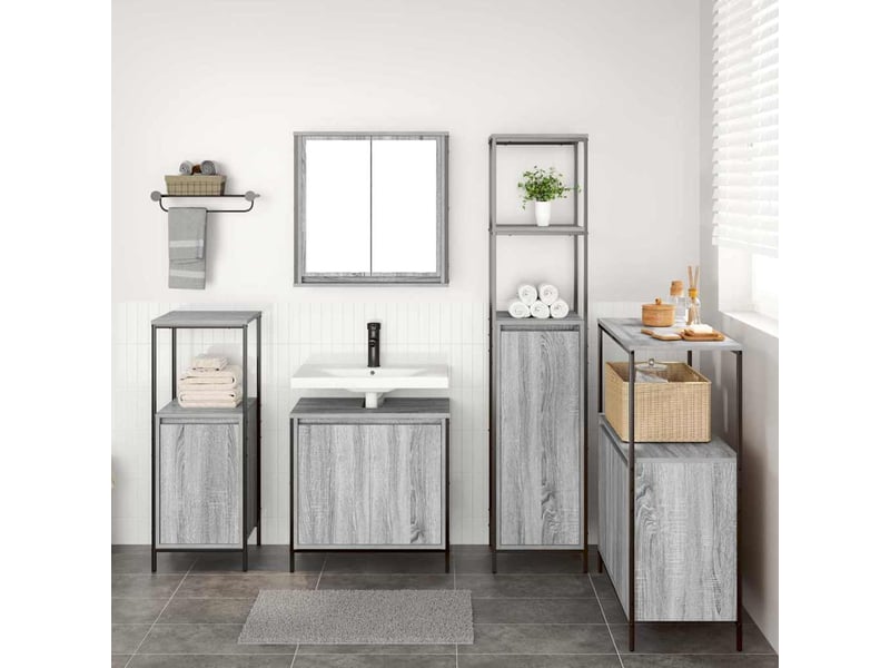  Ensemble de mobilier de salle de bain 5 pc gris sonoma et noir cf64565  - Conforama D