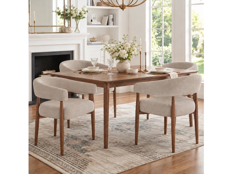 Lot de 2 chaises de salle à manger avec accoudoirs en chenille taupe, aspect noyer - Conforama B