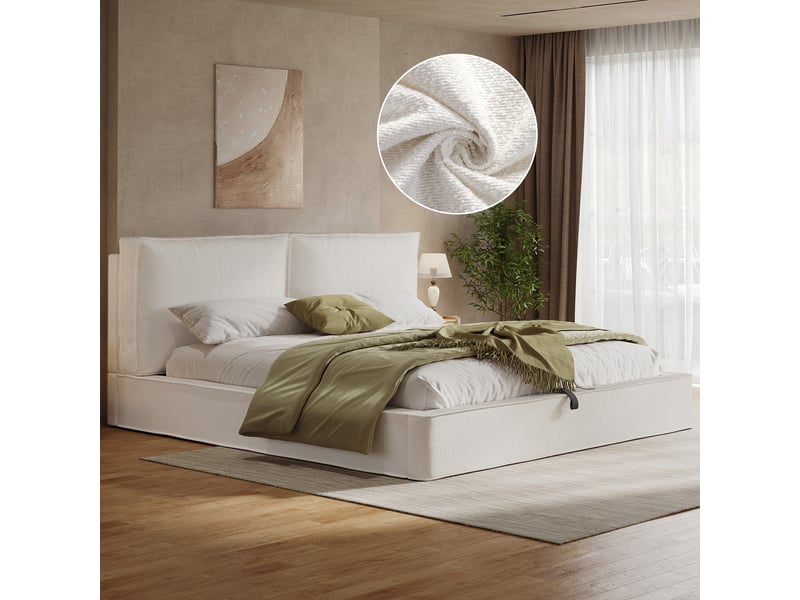  Lit coffre rembourré 180 x 200 cm en bouclé beige, tête de lit épaisse, sommier à lattes N634U0009A - Conforama D