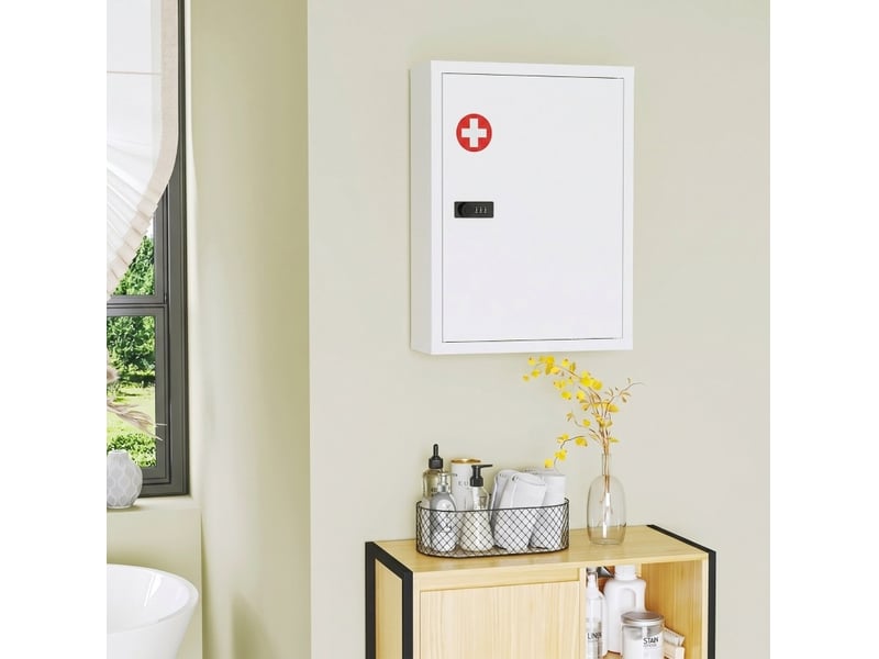  Armoire à pharmacie murale 40 x 15 x 53,5 cm – blanche – serrure à combinaison et 3 niveaux de rangement  - Conforama B