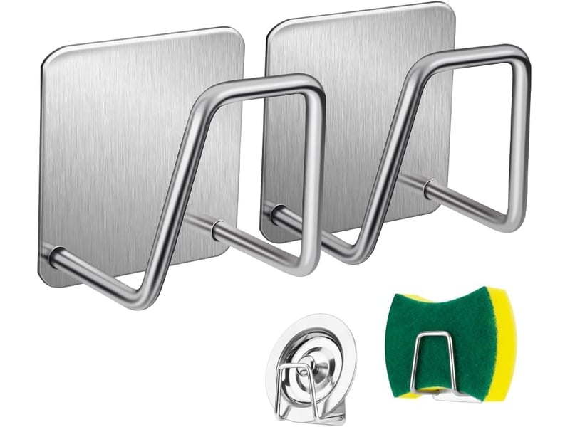  2 pièces porte eponge evier cuisine, 304 inox eponge evier auto adhésif, support pour éponge crochet pour éponge à vaisselle argent éponge, gris  - Conforama A