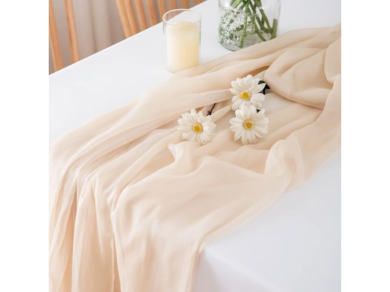  Chemin de table en mousseline de soie décoration de table pour anniversaire, mariage - 75 x 300 cm - champagne  - Conforama C