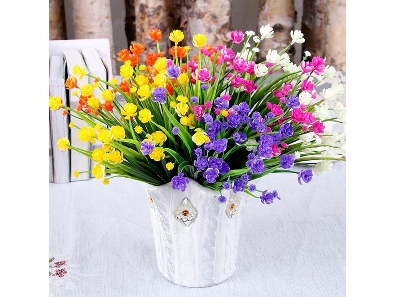  Plante fleurie artificielle,12 pièces fleurs artificielles extérieures résistant aux uv arbustes plantes pour intérieur extérieur suspendu planteur cuisine maison bureau（6 couleurs) - rwplante fleurie  - Conforama A