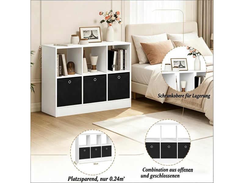  Étagère à casiers bibliothèque avec 3 tiroirs en tissu blanc et noir 80x30x61 cm T5828P510994 - Conforama D