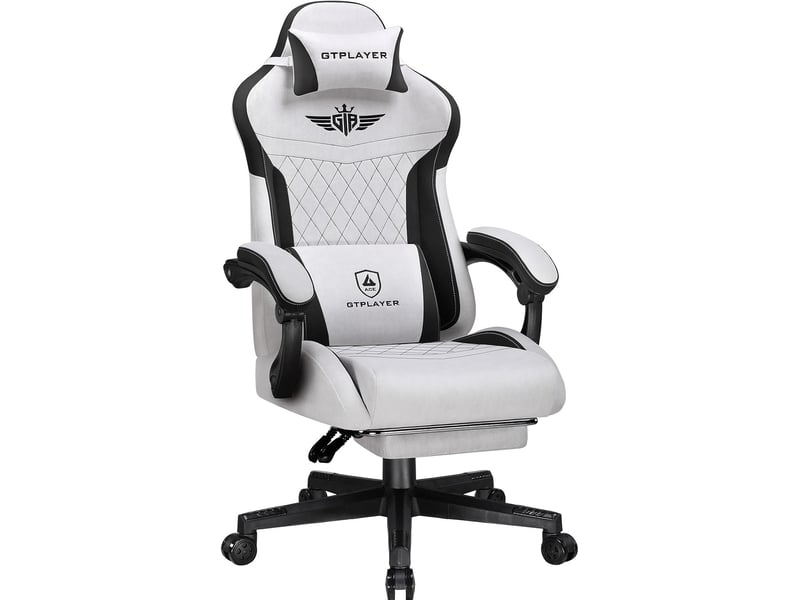 Gtplayer chaise de jeu ergonomique avec soutien lombaire et dossier large 150kg - tissu gris GT832-GY - Conforama A