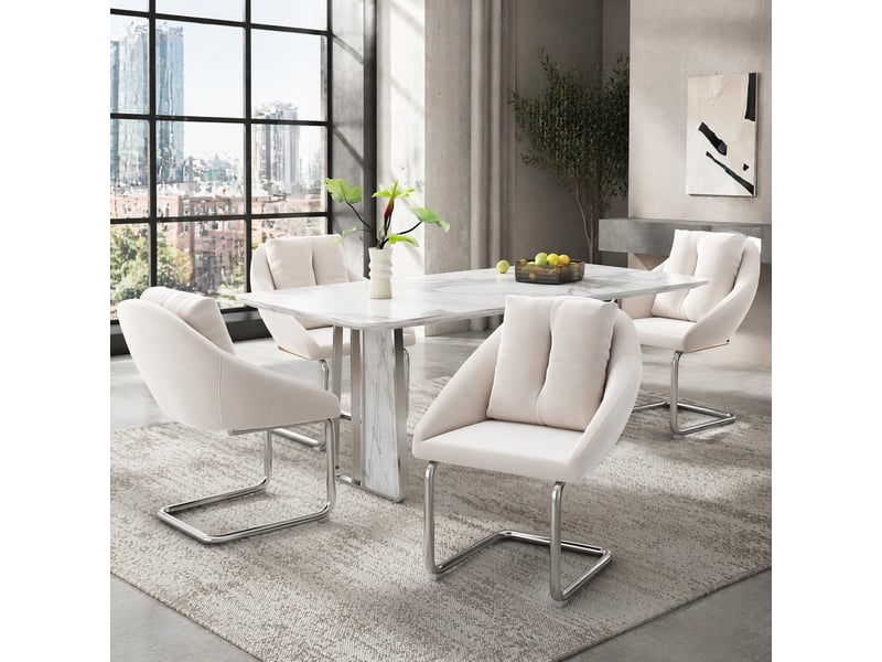  Chaises de salle à manger lot de 4 pivotantes avec dossier ergonomique  - piètement métal, velours beige  - Conforama C