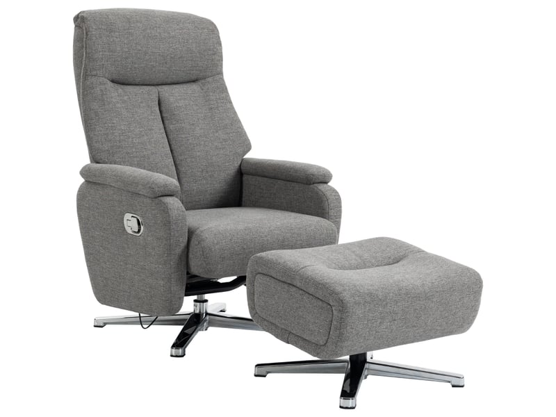  Fauteuil relax manuel en lin gris foncé avec repose-pieds séparé, dossier inclinable pour lire et se détendre au salon  - Conforama A