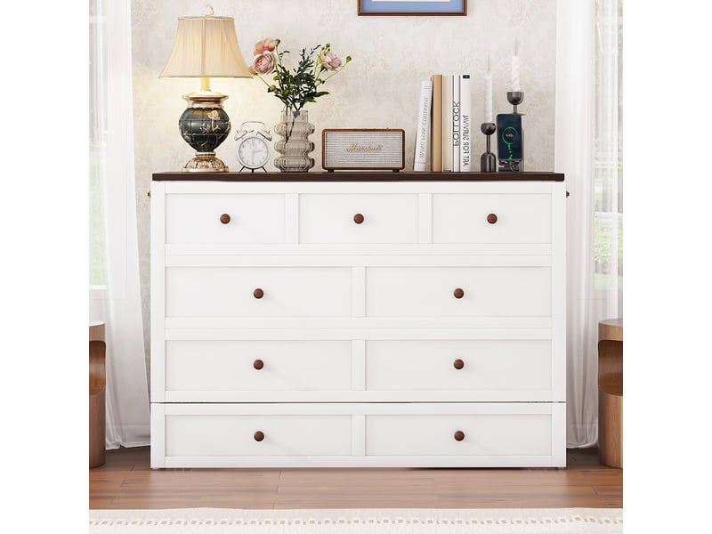  Lit surélevé blanc 140x200 cm - rangements: tiroirs, étagères, usb - sans matelas  - Conforama D