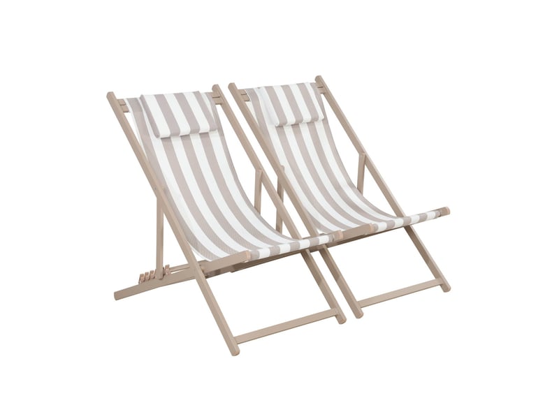 Lot de 2 bains de soleil - gaia rayures marron - transat en aluminium gris anthracite et textilene rayures marron avec coussin repose tête. Chilienne  - Conforama B