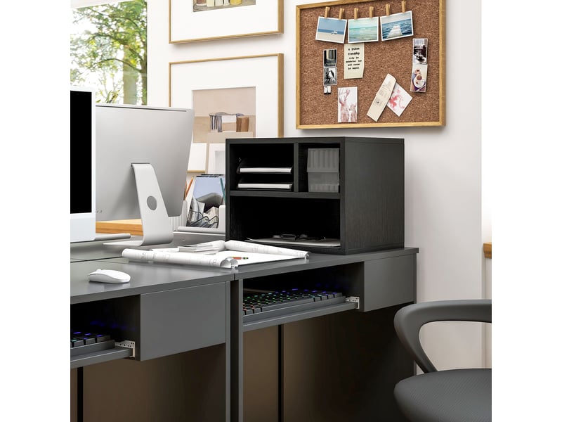  Support d'imprimante à 2 niveaux avec 3 compartiments et roulettes pour bureau et espace de travail, 40 x 30 x 36 cm, noir  - Conforama D