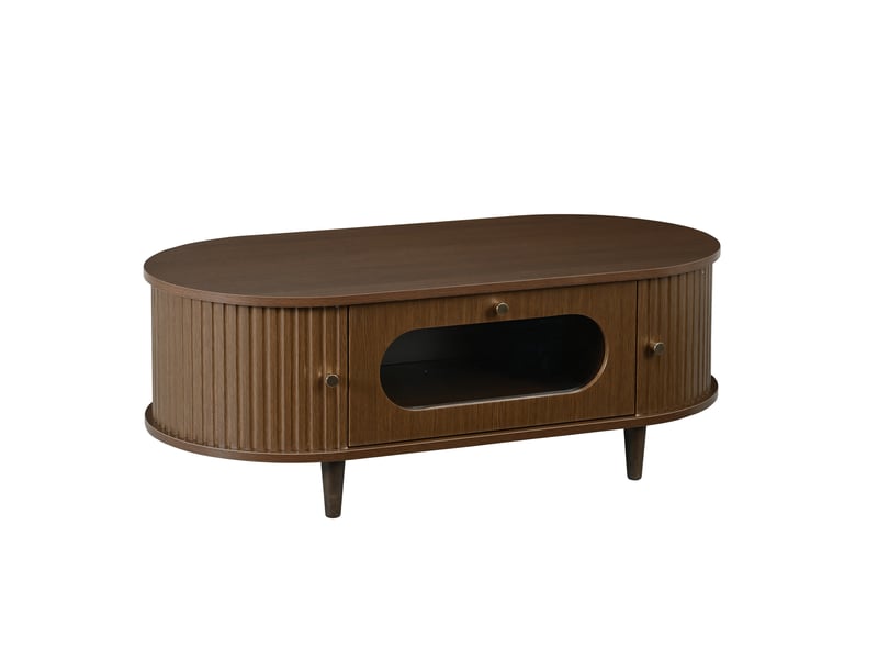  Table basse noyer 100x50 cm avec tiroir et portes coulissantes, design minimaliste pour salon  - Conforama A