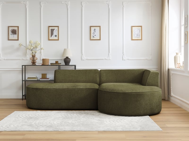  Bobochic canapé d'angle fixe rousseau tissu texturé vert  angle droit ROUSSEAU - Conforama D