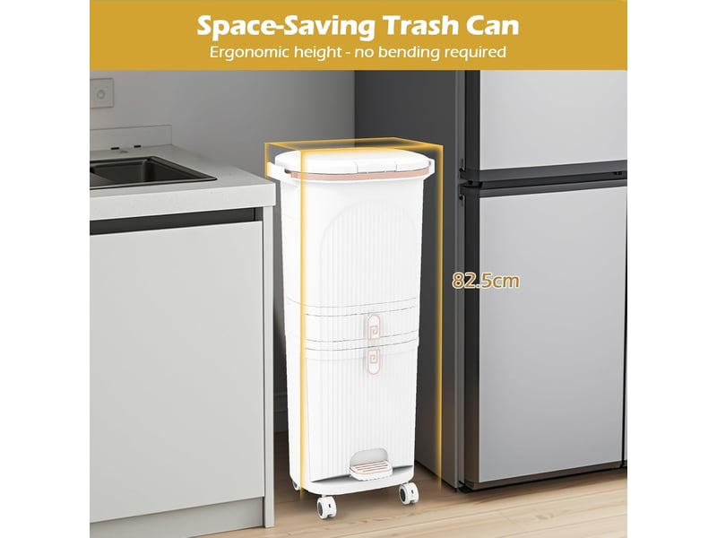  Poubelle cuisine 42 l, poubelle de recyclage verticale avec roulettes, 3 bacs amovibles, 1 tiroir et crochets, conteneur en polypropylène  - Conforama B