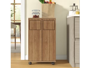 Meuble de tri des déchets 46,7x35x80 cm naturel mdf, 2 compartiments à roulettes pour cuisine et salle à manger