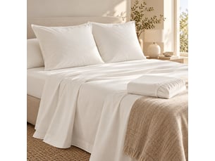 Ensemble literie 4 pièces drap plat 240 x 300 cm + drap housse 140x190 cm + 2 taies 63x63 cm percale 78 fils blanc