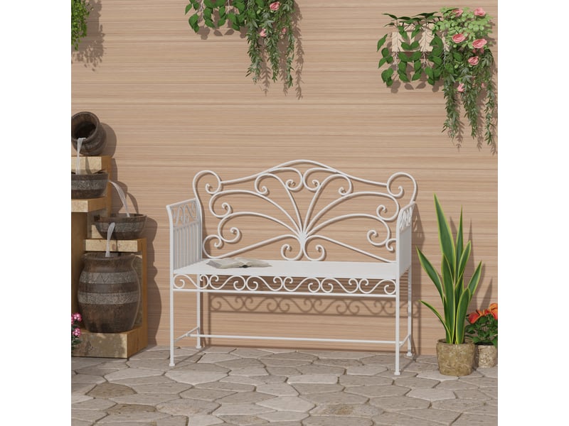  Banc de jardin robuste 2 places, banc de parc antirouille, mobilier de jardin, 111 x 50 x 98 cm, blanc  - Conforama C