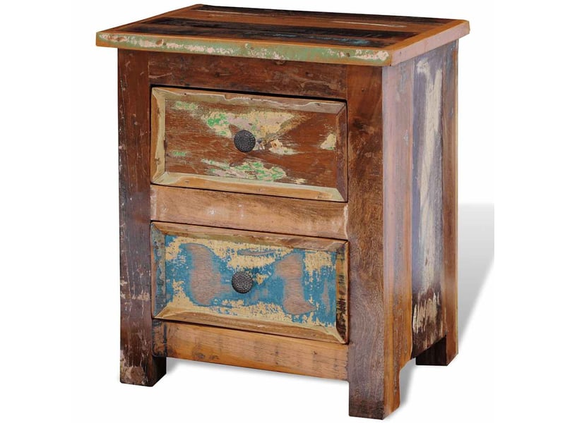  Table de chevet - cabinet de chevet - table de nuit avec 2 tiroirs bois massif recyclé  - Conforama B