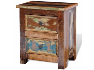 Table de chevet - cabinet de chevet - table de nuit avec 2 tiroirs bois massif recyclé
