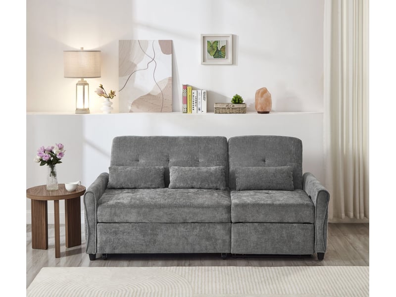 Canapé-lit 3 places modenvie extensible 176 x 148 x 83 cm en chenille gris - Conforama E