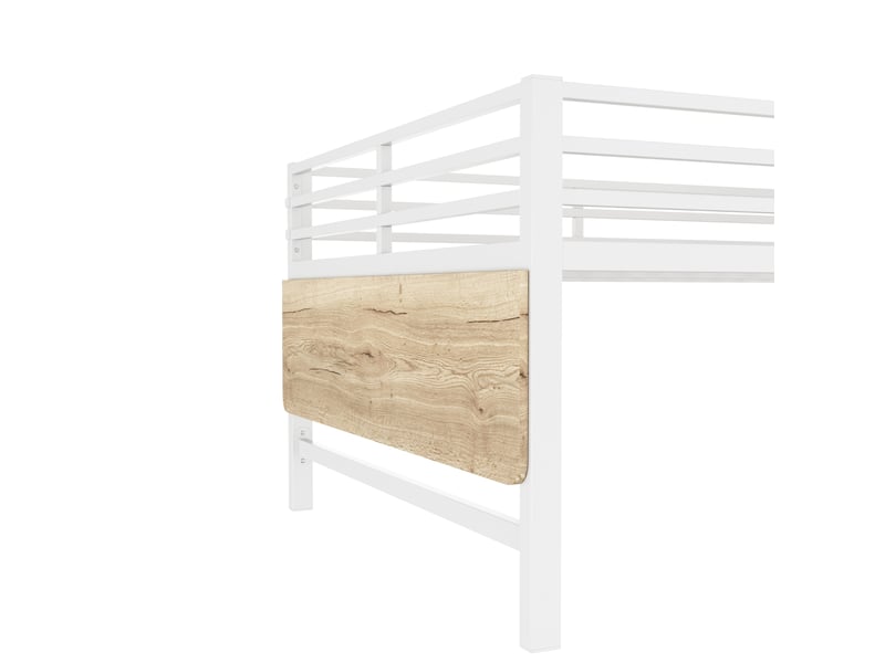 Lit mezzanine 2 places 140x200 cm en métal blanc, lit enfant adulte avec bureau pliant et led - Conforama R