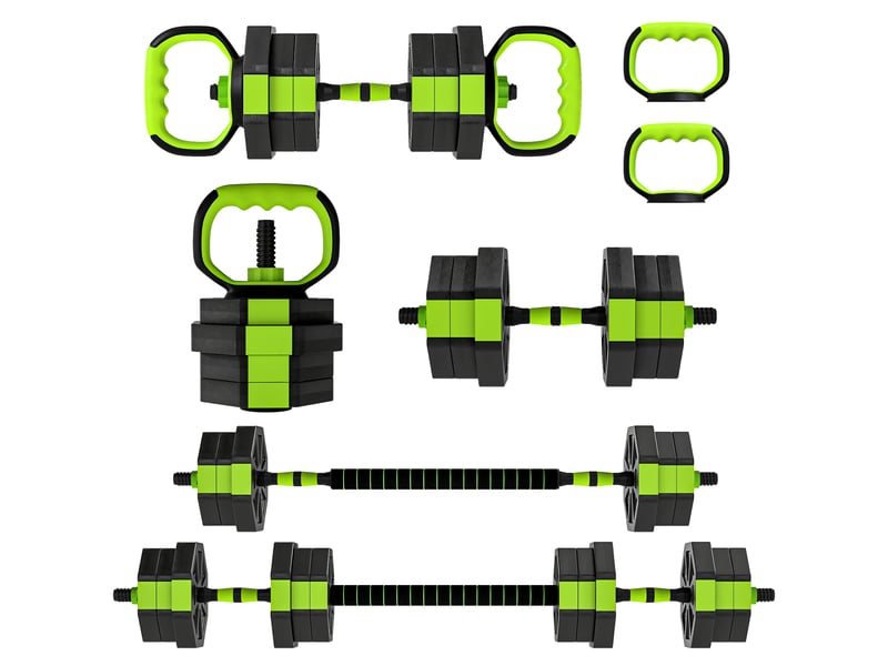 Ensemble de poids de musculation multifonction 6 en 1, 20 kg au total, en plastique et sable, 125 x 18 x 18 cm, vert - Conforama B