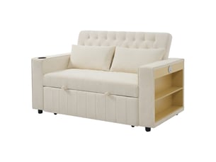 Canapé droit convertible 2 places beige en tissu, usb, rangement et dossier réglable 3 positions pour invités