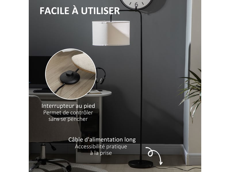  Lampadaire sur pied salon en métal noir moderne avec abat-jour câble de 180 cm noir 64 x 38 x 163,5 cm  - Conforama E