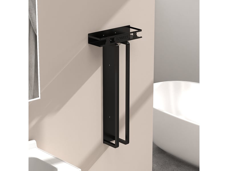  Portasciugamani da bagno, porta-asciugamani da 40 cm con mensola, porta-asciugamani nero per ospiti — adatto per cucina, bagno e camera da letto  - Conforama E