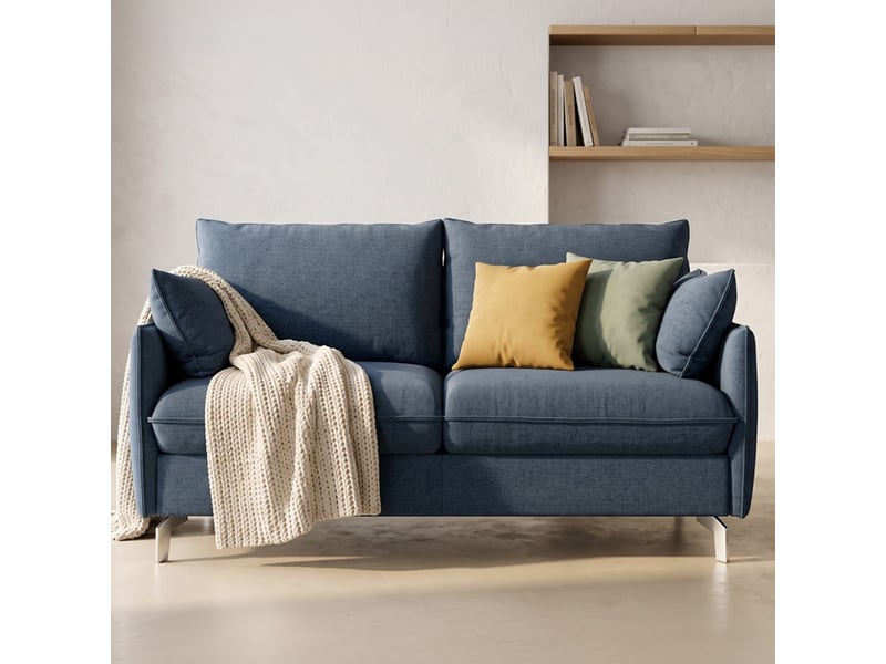  Canapé droit convertible 3 places en tissu chenille bleu foncé - ouverture express - astoria Astoria - Conforama C