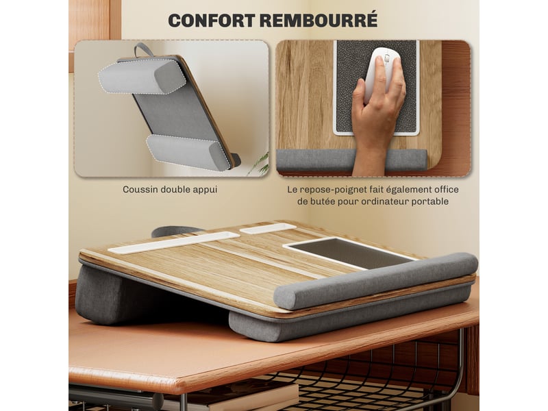  Support ordinateur portable lit avec traversin fente pour tablette ou téléphone tapis de souris poignée repose-poignet  - Conforama E