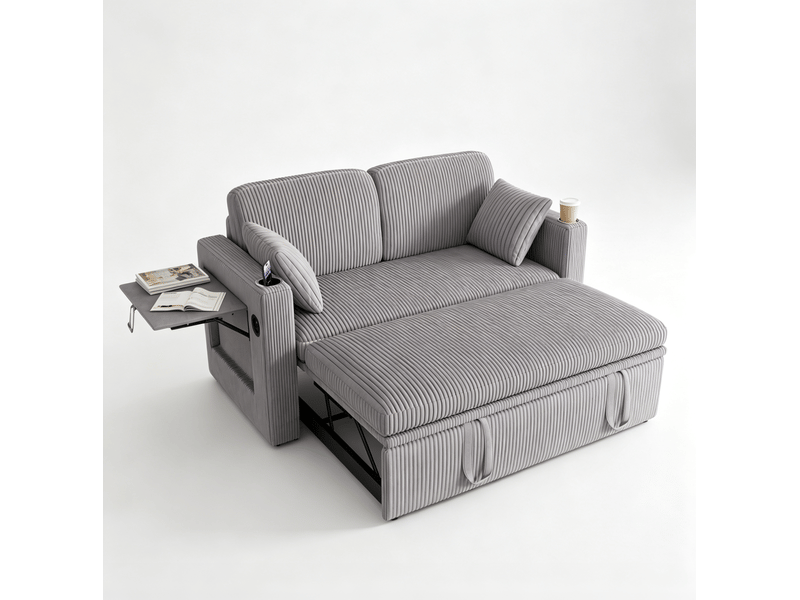 Canapé-lit en u 271x131x83cm avec lit gigogne - 2 méridiennes avec rangement - canapé modulable 6 places en velours côtelé - beige CozyNest - Conforama A