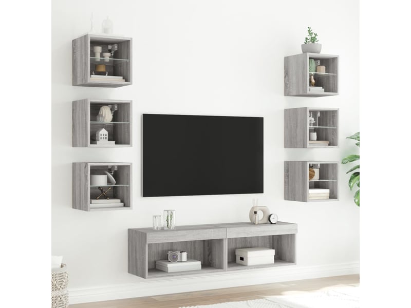Unités murales tv avec led 8 pcs gris sonoma bois d'ingénierie - Conforama C