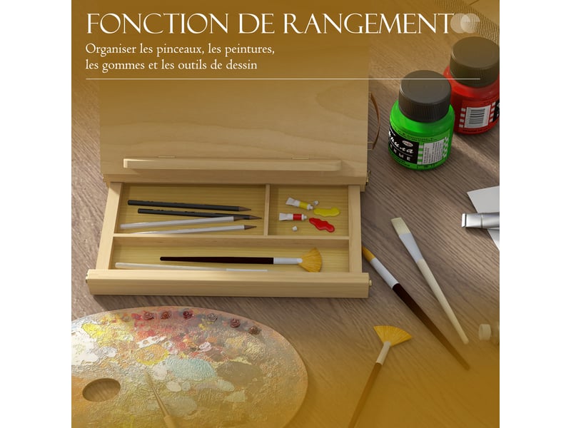 Chevalet de table en bois avec tiroir de rangement pour des toiles jusqu'à 24,5 cm pour adultes bois débutants naturel - Conforama R