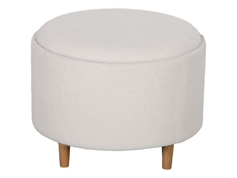  Pouf de rangement rond 56 x 56 x 42 cm blanc en polyester, couvercle rabattable, salon ou chambre  - Conforama A